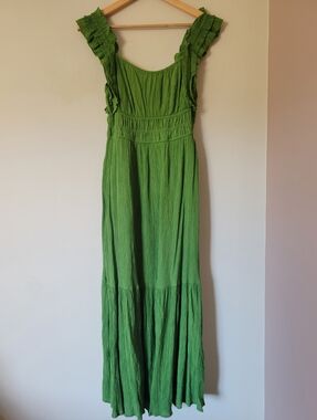 Abercrombie & Fitch AF Green Crinkle Tiered Ruffle Strap Sleeveless Maxi Dress M